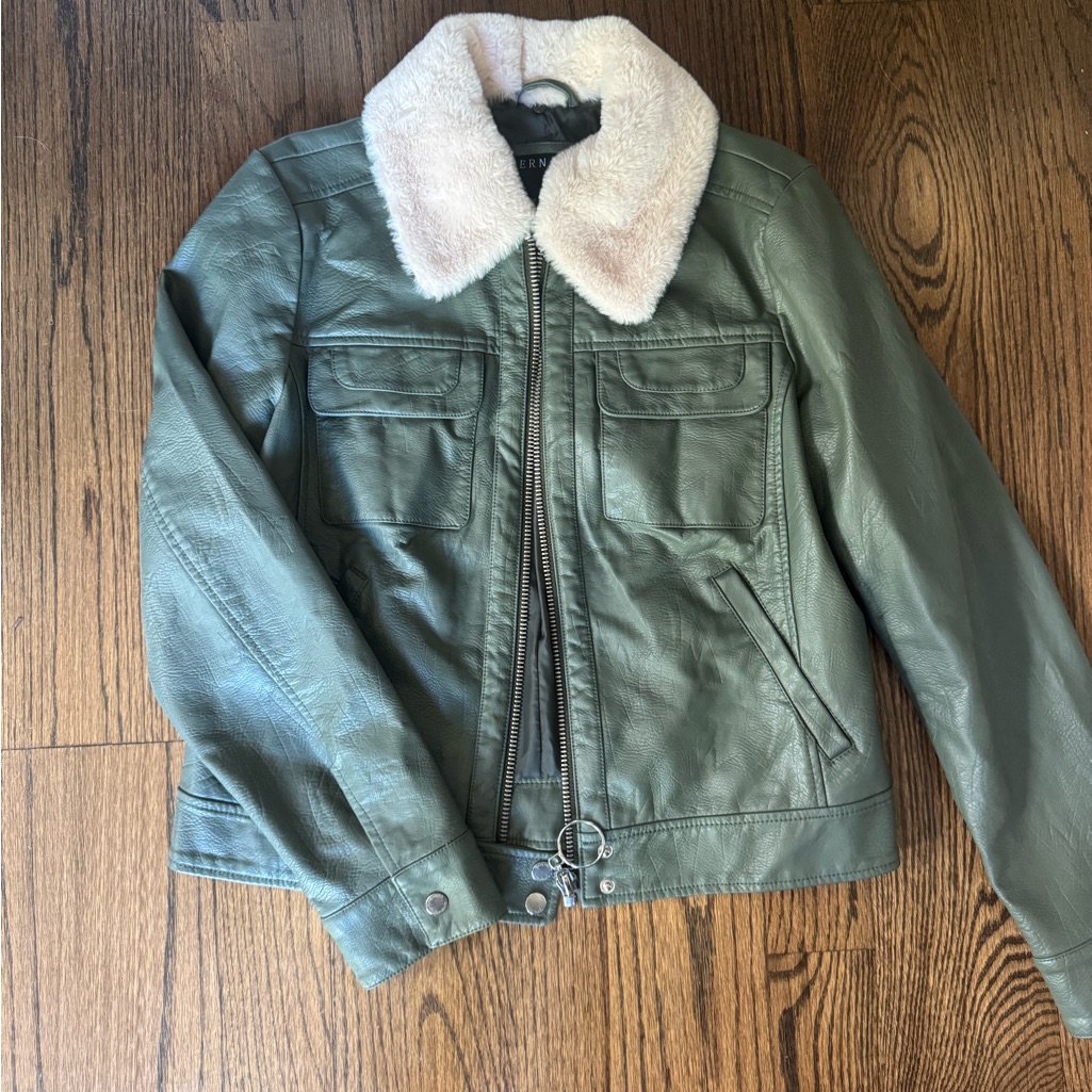 Bernardo Forest Leather Jacket With Faux Fur Trim